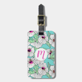 Roze en witte Tropische Hibiscus Floral Patroon Bagagelabel