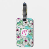 Roze en witte Tropische Hibiscus Floral Patroon Bagagelabel (Achterkant verticaal)