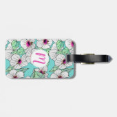 Roze en witte Tropische Hibiscus Floral Patroon Bagagelabel (Achterkant horizontaal)