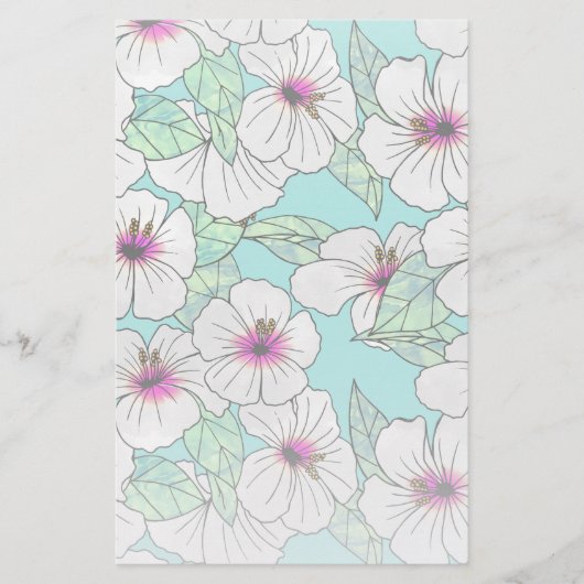Roze en witte Tropische Hibiscus Floral Patroon Briefpapier (Voorkant)