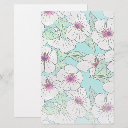 Roze en witte Tropische Hibiscus Floral Patroon Briefpapier (Voorkant / Achterkant)