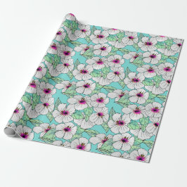 Roze en witte Tropische Hibiscus Floral Patroon Cadeaupapier