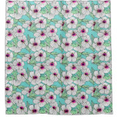 Roze en witte Tropische Hibiscus Floral Patroon Douchegordijn (Voorkant)