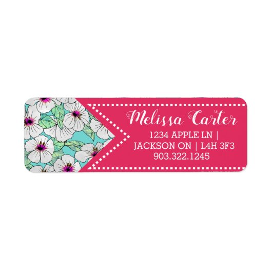 Roze en witte Tropische Hibiscus Floral Patroon Etiket (Voorkant)