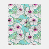 Roze en witte Tropische Hibiscus Floral Patroon Fleece Deken (Voorkant)