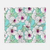 Roze en witte Tropische Hibiscus Floral Patroon Fleece Deken (Voorkant (Horizontaal))