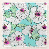 Roze en witte Tropische Hibiscus Floral Patroon Glazen Onderzetter (Voorkant)