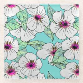 Roze en witte Tropische Hibiscus Floral Patroon Glazen Onderzetter