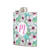 Roze en witte Tropische Hibiscus Floral Patroon Heupfles (Links)