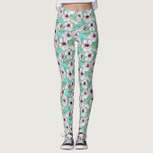Roze en witte Tropische Hibiscus Floral Patroon Leggings (Voorkant)