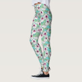 Roze en witte Tropische Hibiscus Floral Patroon Leggings (Links)