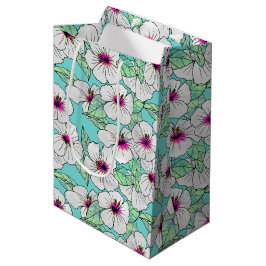 Roze en witte Tropische Hibiscus Floral Patroon Medium Cadeauzakje