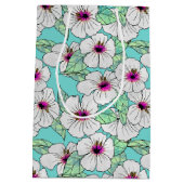 Roze en witte Tropische Hibiscus Floral Patroon Medium Cadeauzakje (Achterkant)