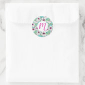 Roze en witte Tropische Hibiscus Floral Patroon Ronde Sticker (Tas)