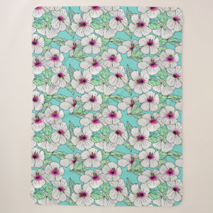 Roze en witte Tropische Hibiscus Floral Patroon Sherpa Deken