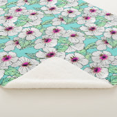 Roze en witte Tropische Hibiscus Floral Patroon Sherpa Deken (3/4)