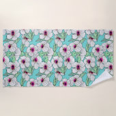 Roze en witte Tropische Hibiscus Floral Patroon Strandlaken (Voorkant)