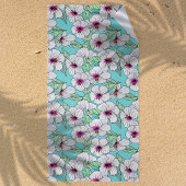 Roze en witte Tropische Hibiscus Floral Patroon Strandlaken