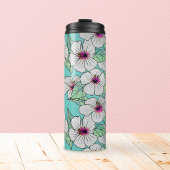 Roze en witte Tropische Hibiscus Floral Patroon Thermosbeker
