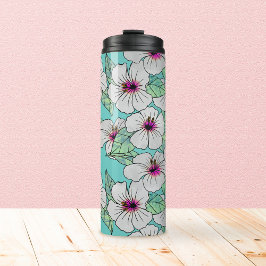 Roze en witte Tropische Hibiscus Floral Patroon Thermosbeker