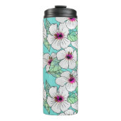 Roze en witte Tropische Hibiscus Floral Patroon Thermosbeker (Voorkant)