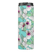Roze en witte Tropische Hibiscus Floral Patroon Thermosbeker (Achterkant)