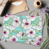 Roze en witte Tropische Hibiscus Floral Patroon Tissuepapier
