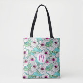 Roze en witte Tropische Hibiscus Floral Patroon Tote Bag (Voorkant)