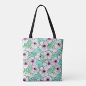 Roze en witte Tropische Hibiscus Floral Patroon Tote Bag (Achterkant)