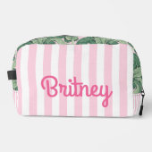 Roze en Witte Tropische Streep | Gepersonaliseerd Toilettasje (Voorkant)