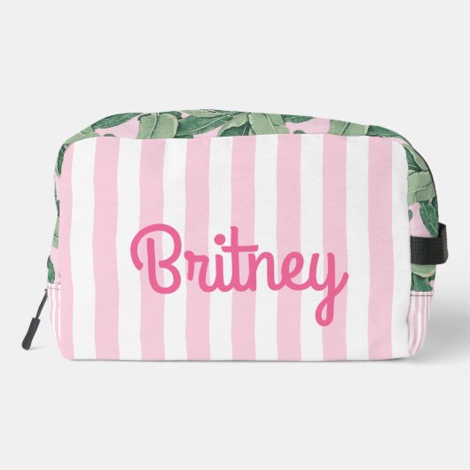 Roze en Witte Tropische Streep | Gepersonaliseerd Toilettasje (Achterkant)