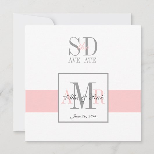 Roze en Witte Trouw Aankondiging Houd-de-Datum (Voorkant)