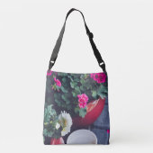 Roze en witte tuin geranium bloemen crossbody tas (Achterkant)