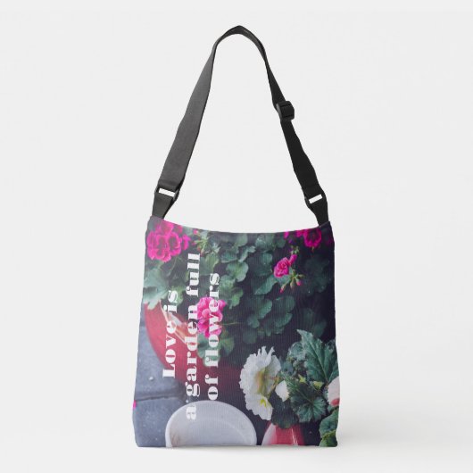 Roze en witte tuin geranium bloemen crossbody tas (Voorkant)