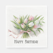 Roze en witte Tulip Birthday Bouquet Servet (Voorkant)