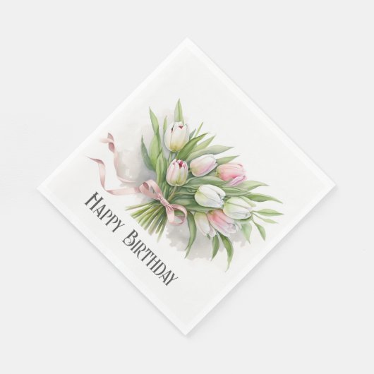 Roze en witte Tulip Birthday Bouquet Servet (Hoek)