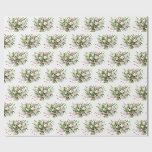 Roze en witte Tulip Bouquet Cadeaupapier (Vlak)
