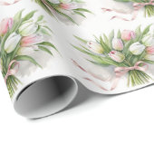 Roze en witte Tulip Bouquet Cadeaupapier (Rol Hoek)