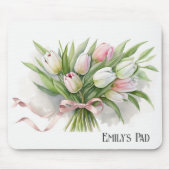 Roze en witte Tulip Bouquet Muismat (Voorkant)