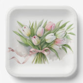 Roze en witte Tulip Bouquet Papieren Bordje (Voorkant)