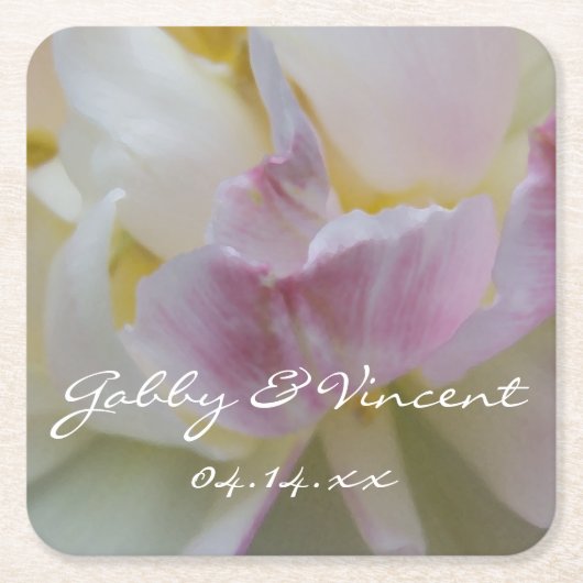 Roze en witte Tulp Bloedlentes Kartonnen Onderzetters (Voorkant)