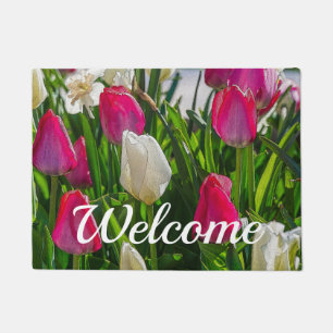 Roze en witte tulpen, fijn deeg deurmat