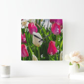 Roze en witte tulpen schilderachtig wandklok (Huis)