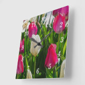 Roze en witte tulpen schilderachtig wandklok (Hoek)