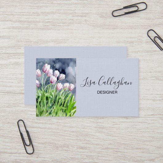 Roze en witte tulpen visitekaartje (Voorkant / Achterkant in situ)
