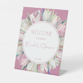 Roze en witte tulpen Vrijgezellenfeest Welkom Reclamebord Met Voetstuk (Voorkant)