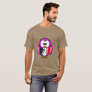 Roze en witte uil die enkele schoolboeken vasthoud t-shirt