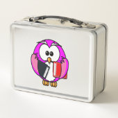 Roze en witte uil die sommige schoolboeken bijhoud (Achterkant)