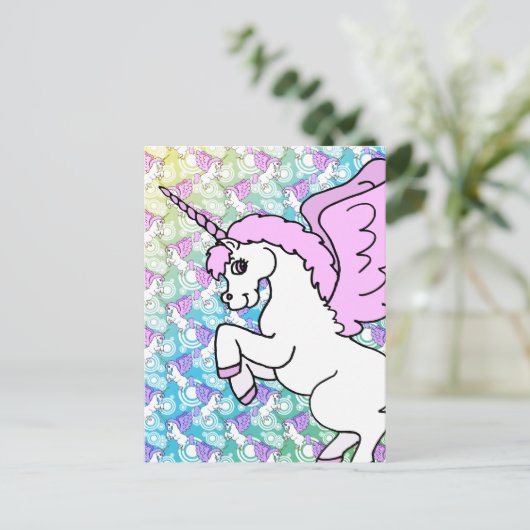 Roze en witte Unicorn Grafisch Briefkaart (Staand voorkant)