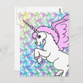 Roze en witte Unicorn Grafisch Briefkaart (Voorkant / Achterkant)